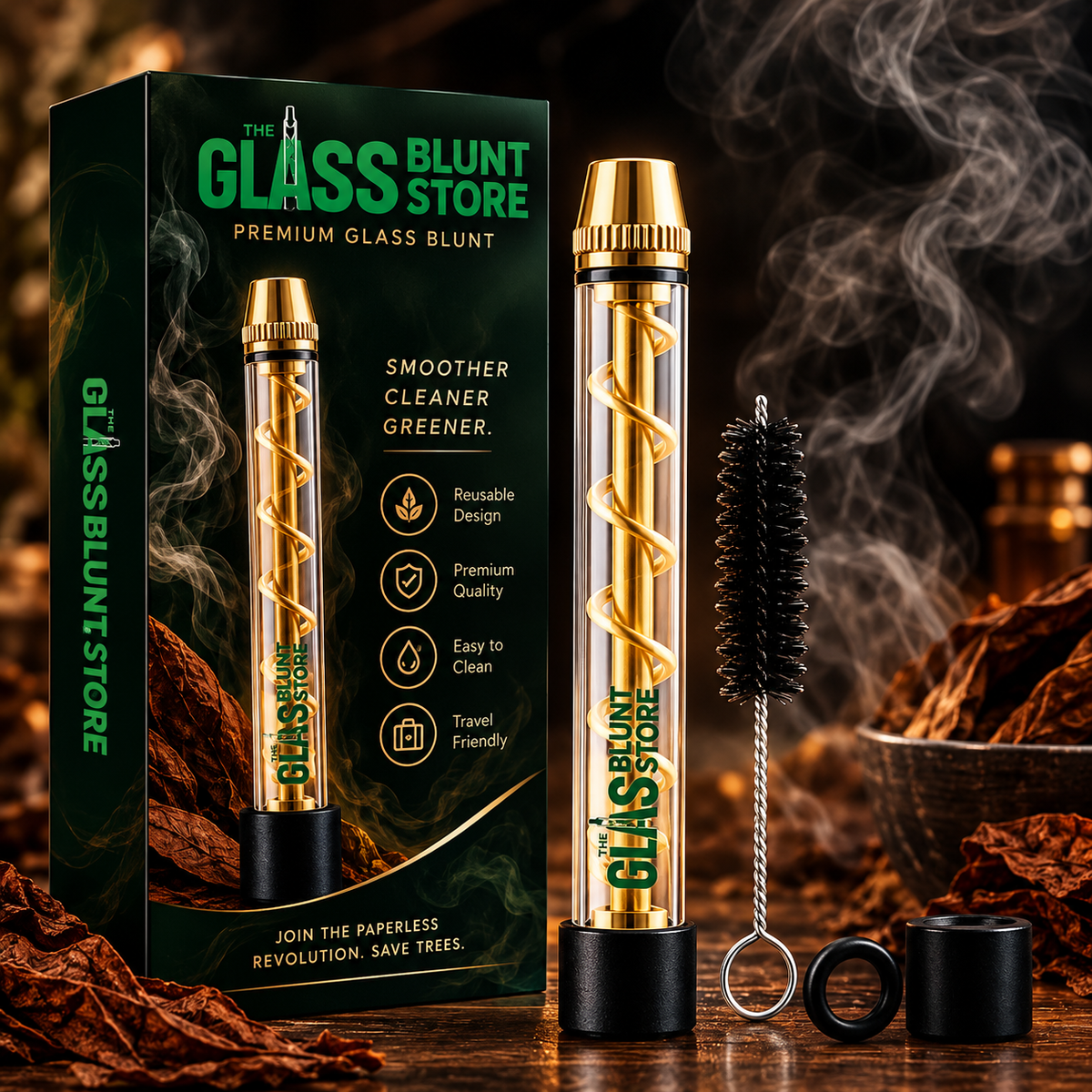 Classic Gold Spiral Glass Blunt - Premium Packaging